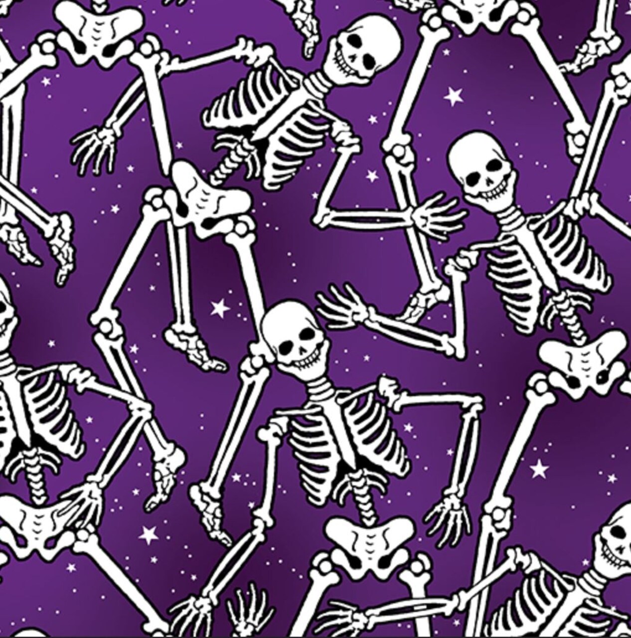 Benartex Halloween Spirit Glow in the Dark Large Skeletons on Purple 100% Cotton Fabric Price per Yard